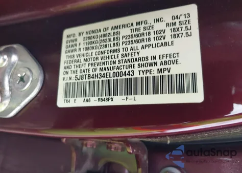 2014 Acura Rdx z USA, uszkodzony, nr VIN 5J8TB4H34EL000443